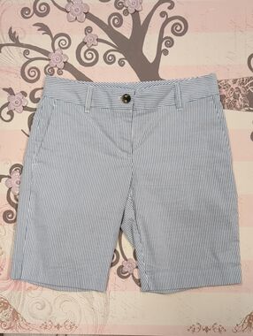 Ann Taylor Factory Navy & White Pinstripe Bermuda Shorts